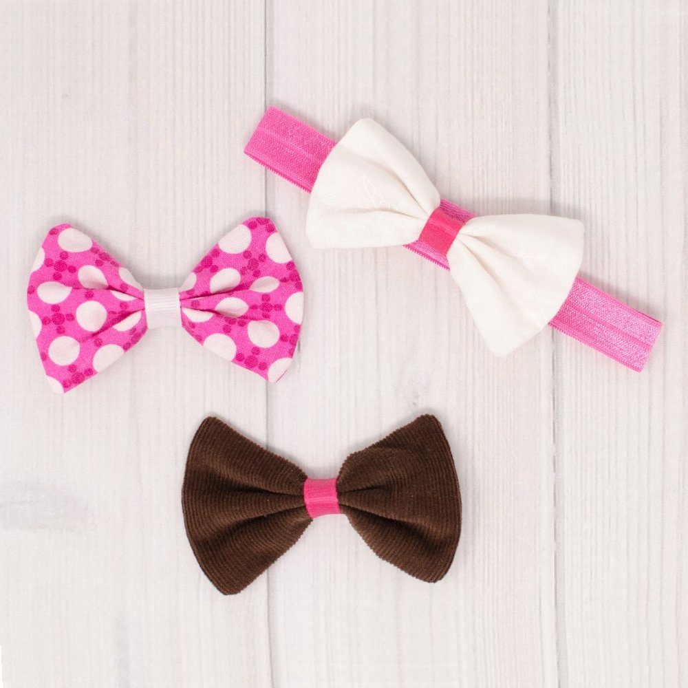 Pink & Brown Hair Bow & Headband Set